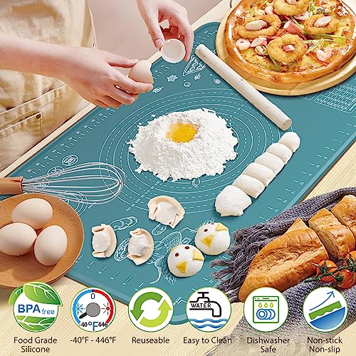 Silicone Pastry Mat 32" x 24" Extra Thick Non Stick Baking Mat with Measurements and Edge Heightening, Food Grade Silicone Rolling Mat for Pastry, Bread, Cookies, Pizza, Fondant, Pasta - color: Indigo, size: 32"L x 24"W