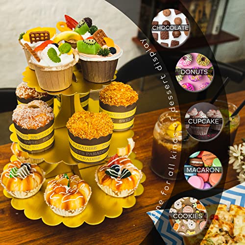 3-Tier Matte Gold Cupcake Stand, 2-Pack Heart Handle Dessert Display Tower, Quick Easy Assembly & Easy Clean for Wedding Birthday Baby Shower Graduation Party Decoration - color: Gold 2 Pack