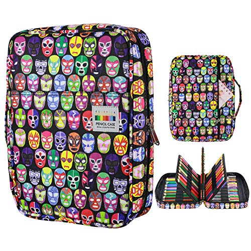 YOUSHARES Colored Pencil Case 220 Slots Pen Case Organizer With Handy Wrap & Zipper, Multilayer Holder for Prismacolor Colored Pencils & Gel Pen (Mask) - color: Mask