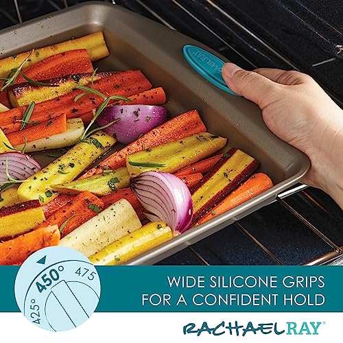 Rachael Ray Cucina Bakeware Oven Lovin' Nonstick Loaf Pan, 9-Inch by 5-Inch Steel Pan, Latte Brown with Agave Blue Handles (Pack of 6) - color: Latte Brown, size: 9 Inch x 5 Inch (Pack of 6)