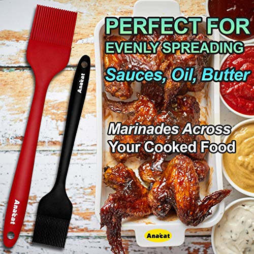 Anaeat High Heat Resistant Silicone Basting Pastry Brush Set of 3- Hygienic One-Pieces Design Spread Oil Butter for BBQ Grill Barbecue Baking Kitchen Cooking - BPA Free & Dishwasher Safe (10"+8.2") - color: 3 Pcs (10" Red + 8.2" Black)