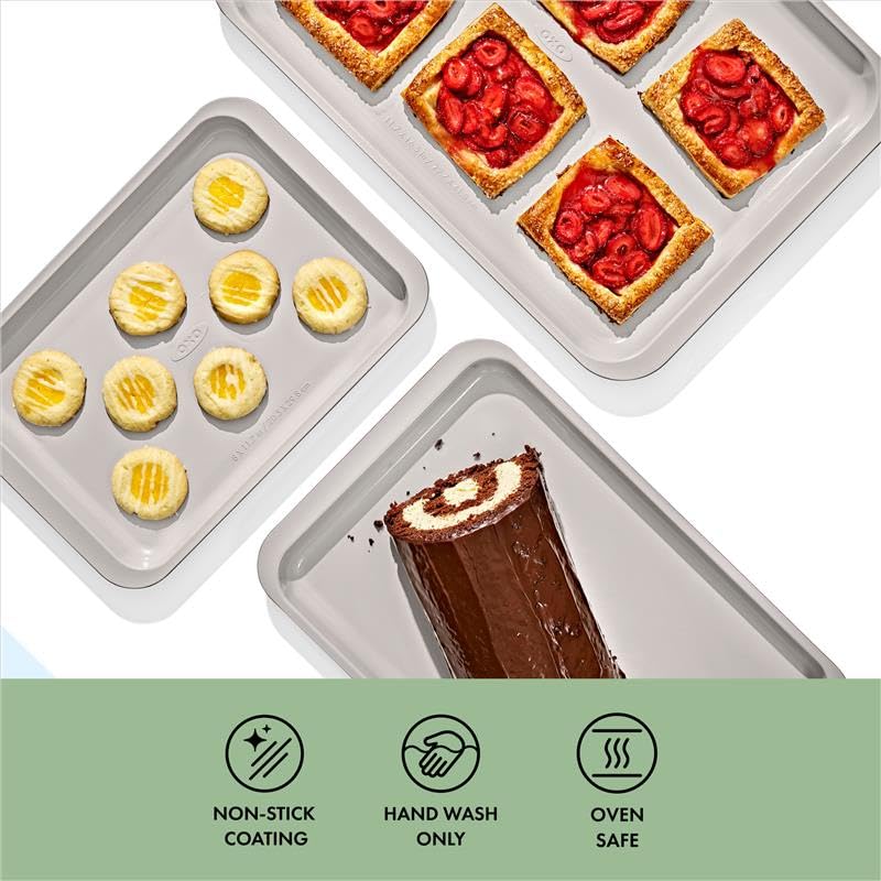 OXO Good Grips Non-Stick Pro Ceramic Coated Metal Bakeware 3-Piece Sheet - color: Basil, size: 3-Piece Set