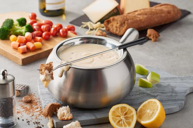 Official Melting Pot 8-Piece Fondue Set, 2-Qt Stainless Steel Pot, 6 Forks