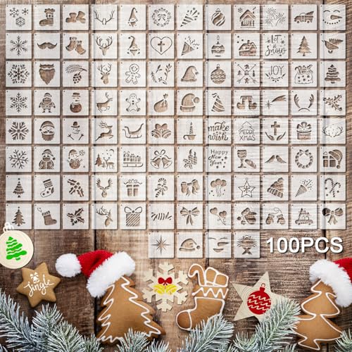 Fainne 100 Pcs 2 Inch Small Stencils for Painting, Santa Style