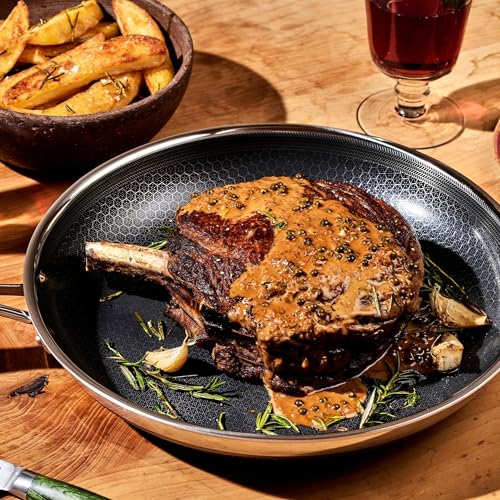HexClad 12" Hybrid Nonstick Frying Pan with Lid, Dishwasher & Oven Safe - size: 12-inch, style: Pan + Lid