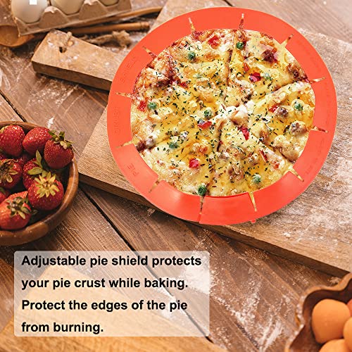Adjustable Pie Crust Shield Protector Pie Edge Protector Tools Round Silicone Baking Cake Pizza Cover BPA-Free for Halloween Christmas Baking Fits 8-11.5 Inches Pie - color: ZA-Red-2pcs+Blue-2pcs