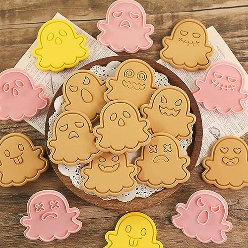 8 Piece Mini Ghost Cookie Cutters, 3d Halloween Cookie Stamps - color: Ghost