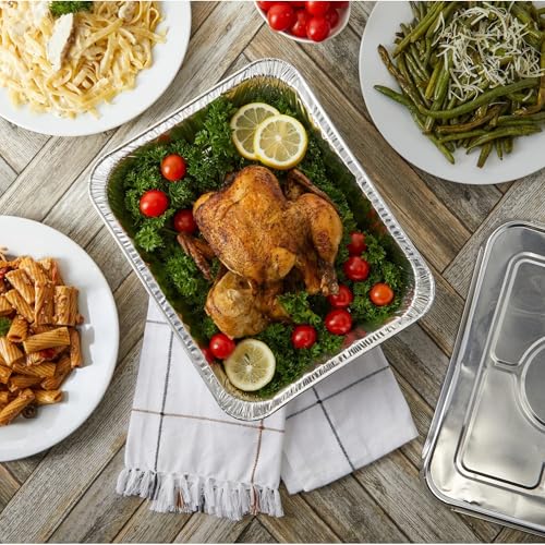 Aluminum Pans With Lids 9x13 [10 Sets] Aluminum Foil Pans Trays With Lids - Half Size Tin Foil Disposable Pans For Baking, Cake Serving Dishes, Roasting, Heating, Serving & Lining Steam-Table Trays - size: 10 Pack with Lids