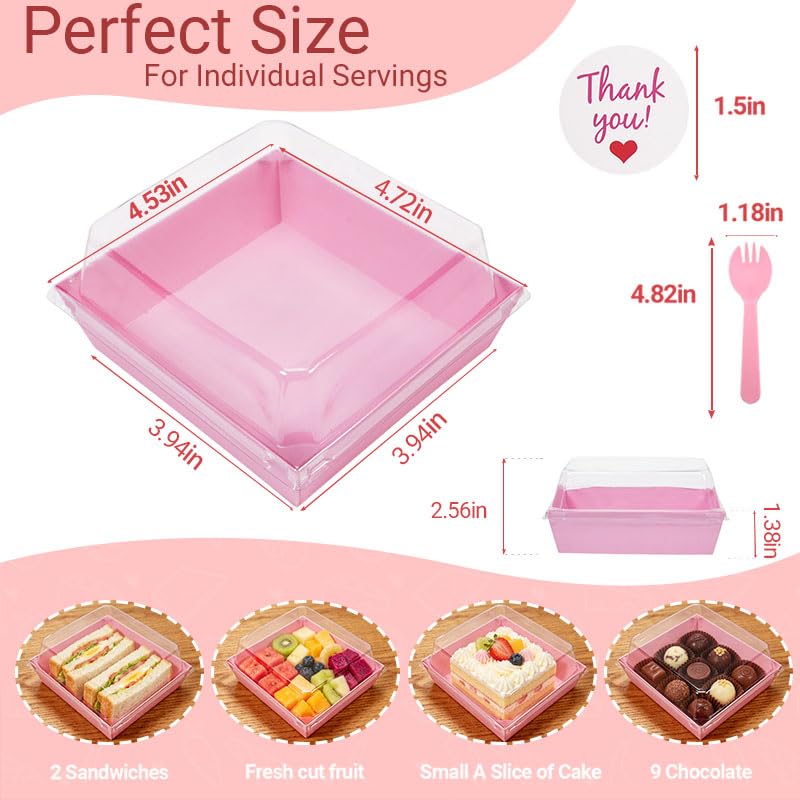 50 Sets Pink Mini Disposable Charcuterie Boxes with Clear Lids - color: Pink