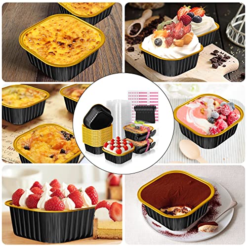 40 Pack 10oz Mini Cake Pans with Lids,Aluminum Foil Cake Tins - color: Black, size: 40 Pack 10oz
