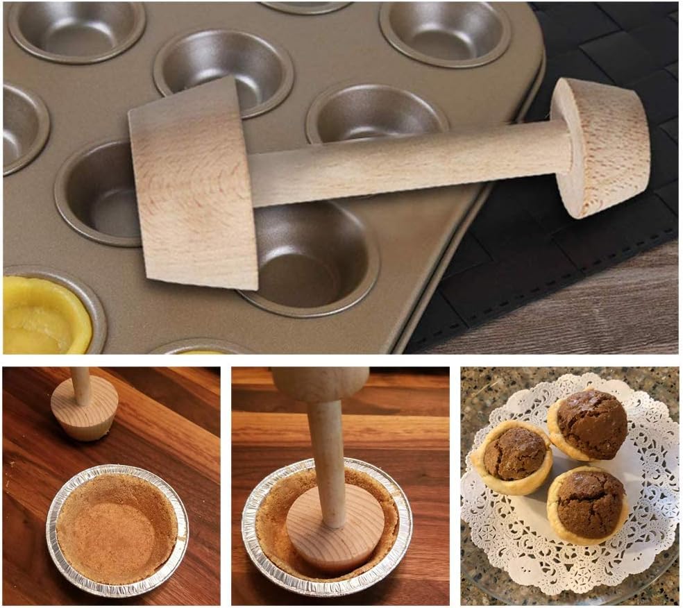Wooden Pastry Tamper, DIY Cake Pastry Pusher, Double Side Wooden Egg Tart Tamper Mold, Pie Pastry Dough Tamper Egg Tart Mold, essert Baking for Kitchen Party Baking Tools