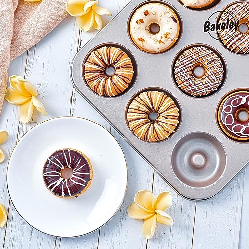 Donut Pan, 12-Cavity Non-Stick Dount Mold Cake Pan Pattern Doughnut Bakeware for Oven Baking (Champagne Gold) - size: 12 Cavity Round