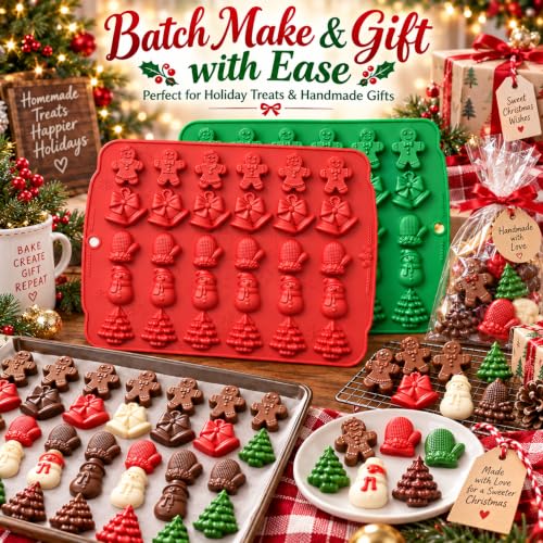2 Pack Christmas Silicone Molds 60 Cavity Christmas Candy Molds (Red-green) - color: 2pcs Xmas mold001