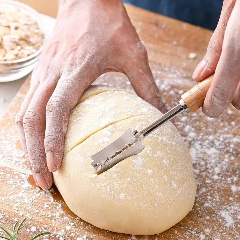Premium Hand Crafted Bread Lame for Dough Scoring Knife, Lame Bread Tool for Sourdough Bread Slashing with 5 Blades Included with Replacement with Authentic Leather Protector Cover (Wood1) - color: Wood1