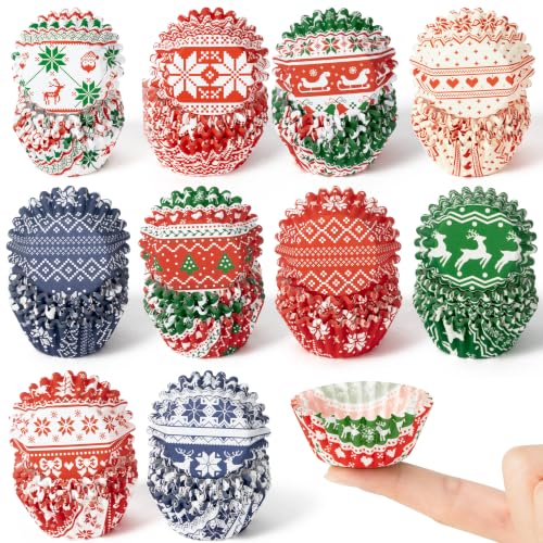 COcnny 600pcs Christmas Ugly Sweater Mini Cupcake Liners, Small Muffin Wrap - style: Mini Christmas Sweater