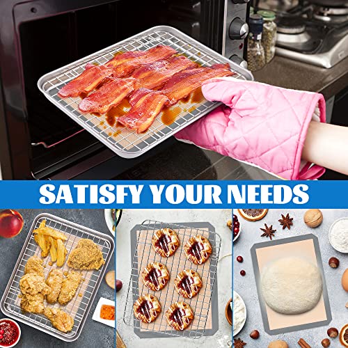 P&P CHEF 10.4 x 8 x 1 Inch Toaster Oven Pan Tray with Rack and Mat - 3Pcs - size: 10.4 x 8 x 1 Inch