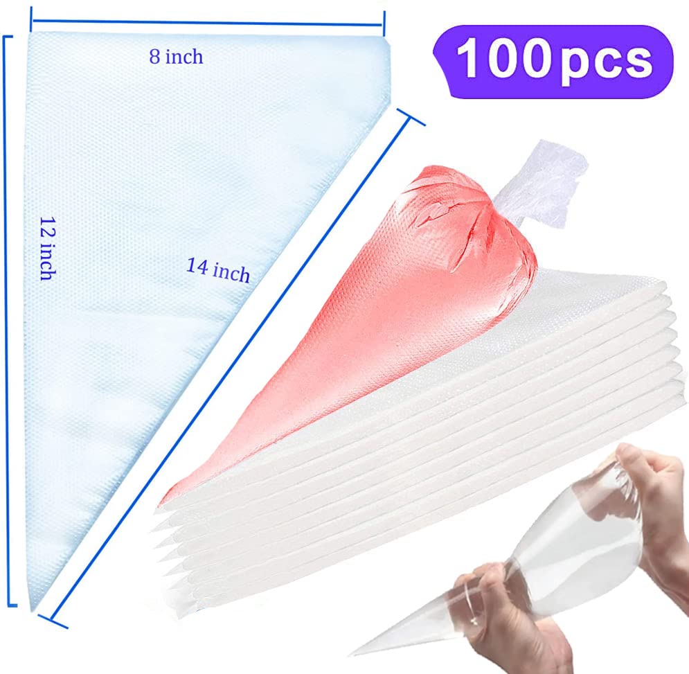 100 Pieces Piping Bags Disposable -14 inch Tipless Piping Bags | Pastry Bags | Icing Bags | Frosting Bags for Cake Cookies Baking Decorating (100, 14inch) - size: 14 Inch Bags - 100 Piece