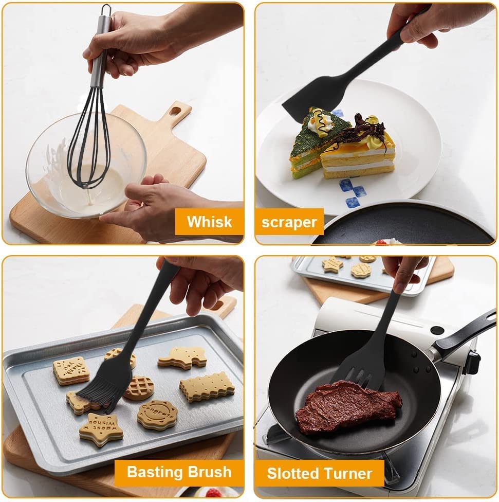 ADBI's Box Silicone Spatula Cooking Utensils Set, 5-Piece (BLACK) - color: Black