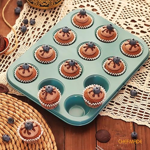 CHEFMADE Mini Muffin Pan, 12 Cups Non-Stick Tiny Cupcake Pan Bakeware - size: Mini Muffin 12 Cups