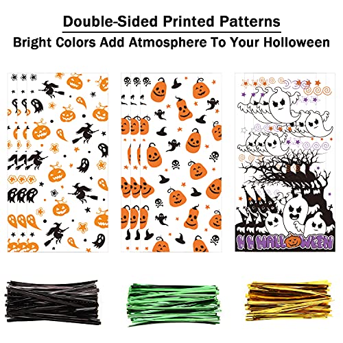 LOMIMOS 150PCS Halloween Cellophane Candy Bags, Clear Plastic Treat bags with 300PCS Twist Ties for Snacks cookies Gift Supplies - size: 4.9x10.8 Inch (Pack of 150)