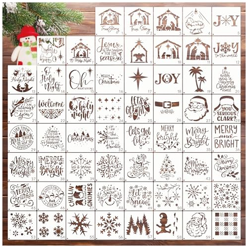 60pcs Small Christmas Stencils for Crafts Reusable 3 Inch Ornament Stencil - style: 60 Christmas 3x3in