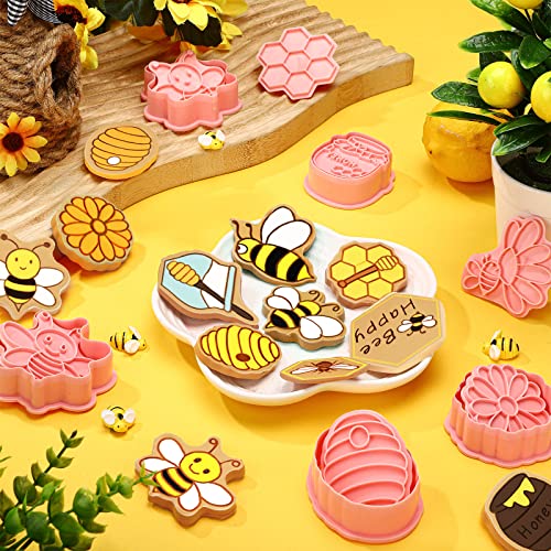 Hoolerry 16 Pcs Bee Cookie Cutters with Plunger Stamps Set