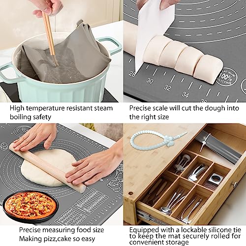 Silicone Baking Mat 32x24 inch, Extra Thick Non-stick Pastry Mat with Measurements and Edge Heightening, Food Grade Silicone for Countertop Dough Rolling Making Bread, Cookies, Pizza, Fondant, Pasta - color: Dark Gray, size: 32"L x 24"W