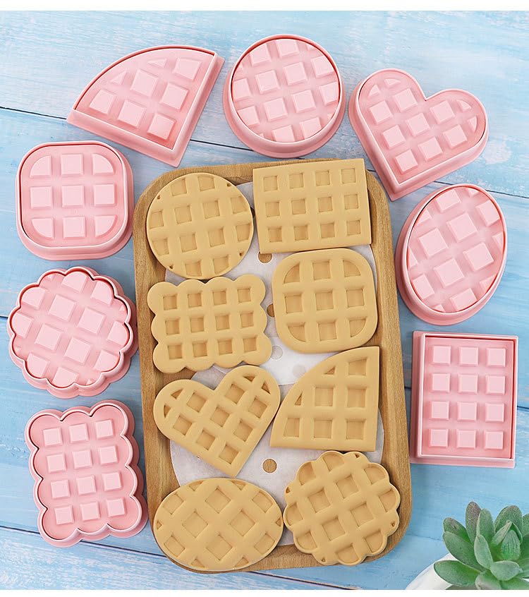Waffle Cookie Cutters,8 Pieces Plastic Cookie Stamps (Waffle) - color: Waffle