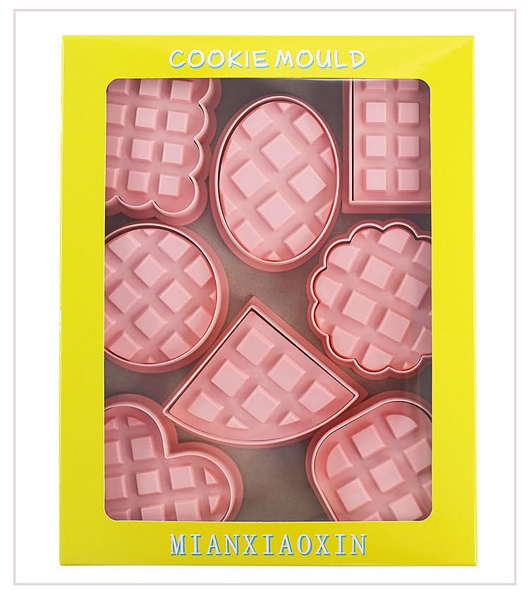 Waffle Cookie Cutters,8 Pieces Plastic Cookie Stamps (Waffle) - color: Waffle