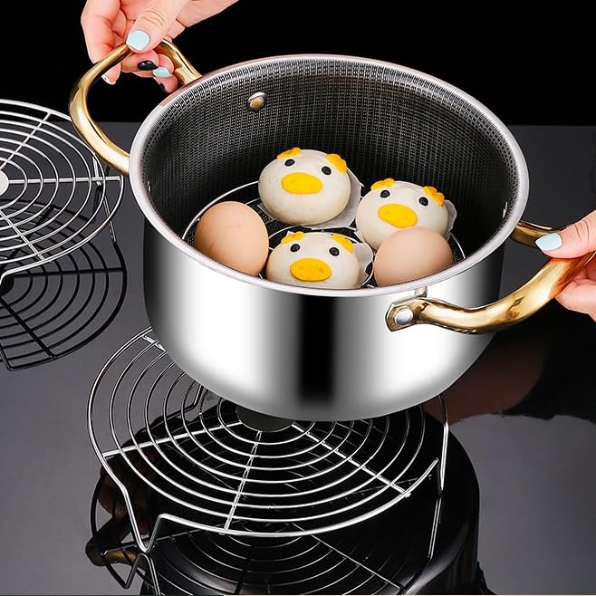 2Pcs Round Steamer Rack and Cooling Rack, Stainless Steel Steamer Rack, Steaming Baking Rack,For various cookware (+Anti scald clip tool, 4 * 18cm) - size: 4*18cm