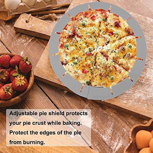 Adjustable Pie Crust Shield Protector Pie Edge Protector Tools Round Silicone Baking Cake Pizza Cover BPA-Free for Halloween Christmas Party Baking Fits 8-11.5 Inches Pie - color: Grey-2pcs