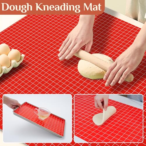 GTJ Silicone Baking Mat Roll, Reusable Baking Sheet Liners, 16 in x 10 ft - color: Red + White Line, size: 120"L x 16"W