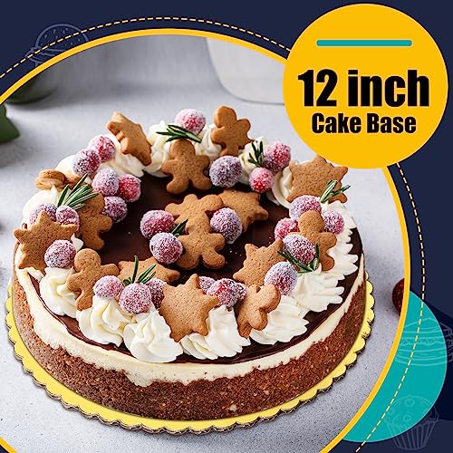 Nuenen 50 Pcs 12 Inch Round Cake Boards Gold Scalloped Disposable