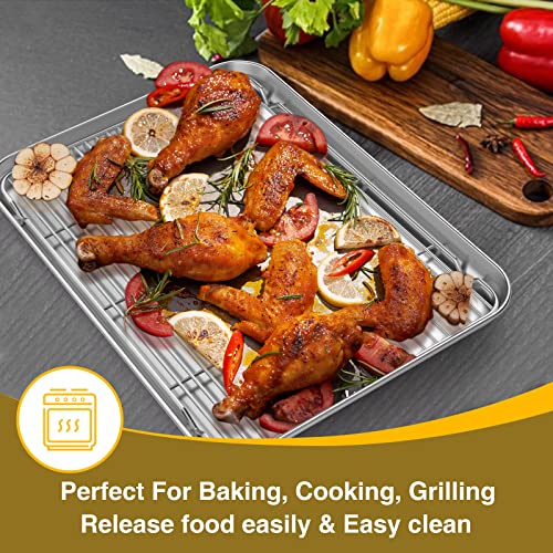 Wildone Baking Sheet with Rack Set (3 Pans + 3 Racks), Stainless Steel Baking Pan Cookie Sheet with Cooling Rack, Non Toxic & Heavy Duty & Easy Clean - size: 16 /12 /9 inch