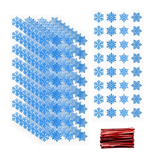 luakesa 100 Pieces Christmas Treat Candy Bags,Clear Cookie Snowflake Cellophane Bags with Twist Ties for Christmas Holiday Party Goody Supplies (Blue) - color: Blue