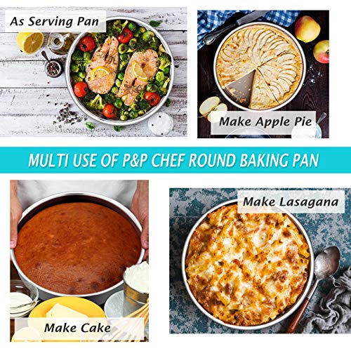 P&P CHEF 9.5 Inch Cake Pan Set, Round Baking Cake Pans, Silver & 2 Pcs - color: Silver, size: 9.5 Inch