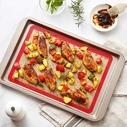 GUANCI Silicone Baking Mat Set of 6, Includes 25"x17.5" Large, 2 Medium 16.5"x11.6", 2 Small 11.75"x8.25", 9" Round, All Mats 0.70mm Thick, Non-Stick Reusable Baking Mats for Pizza, Cookie, Bread - color: F-6Red