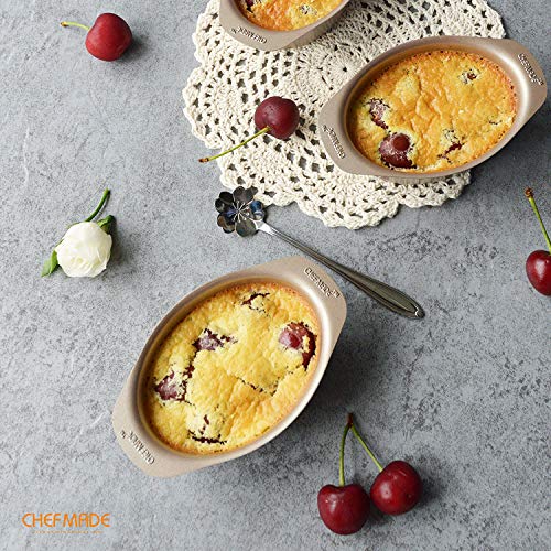 CHEFMADE Mini Cheese Cake Pan Set, 3.7-Inch 4Pcs Non-Stick Oval Cake and Loaf Bakeware for Oven and Instant Pot Baking (Champagne Gold) - size: 05 - 3.7" Oval 4Pcs
