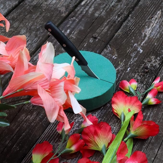 FLOFARE Pack of 6 Round Floral Foam Blocks Each (4.4" x 1.4") Green Wet & Dry Flower Foam for Fresh & Artificial Flower Arrangement, Florist Supplies for DIYs, Arts, Crafts & Weddings - size: 4.4" Round