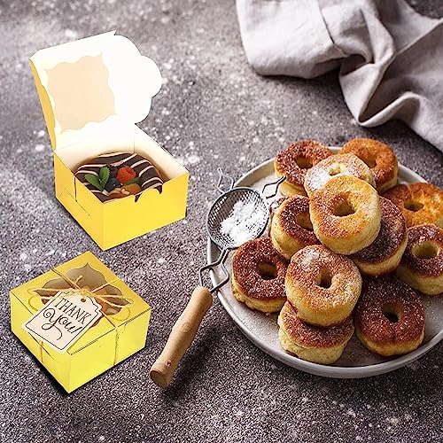 KPOSIYA 120pcs Small Cookie Boxes with Window, 4x4x2.5 Gold Bakery Box - color: Gold, size: 120