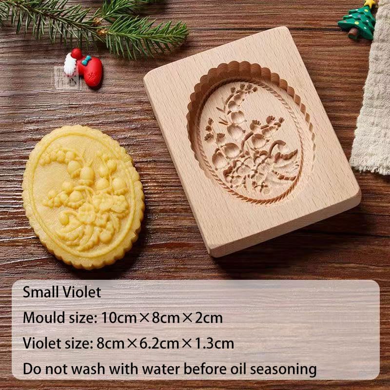 Carved Wooden Gingerbread Cookie Mold,3D Wooden Baking Mold Cookie Biscuit Press Stamp Molds,Cookie Cutter,Cookie Stamp,DIY Biscuit Stamp Mould for Halloween Thanksgiving Christmas(Violet) - color: 1# -Violet-Small