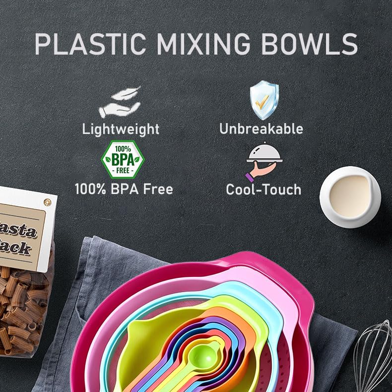 Mixing Bowls, Nesting Baking Bowls with Colander & Fine Mesh (Candy-10PCS) - color: Candy-10PCS