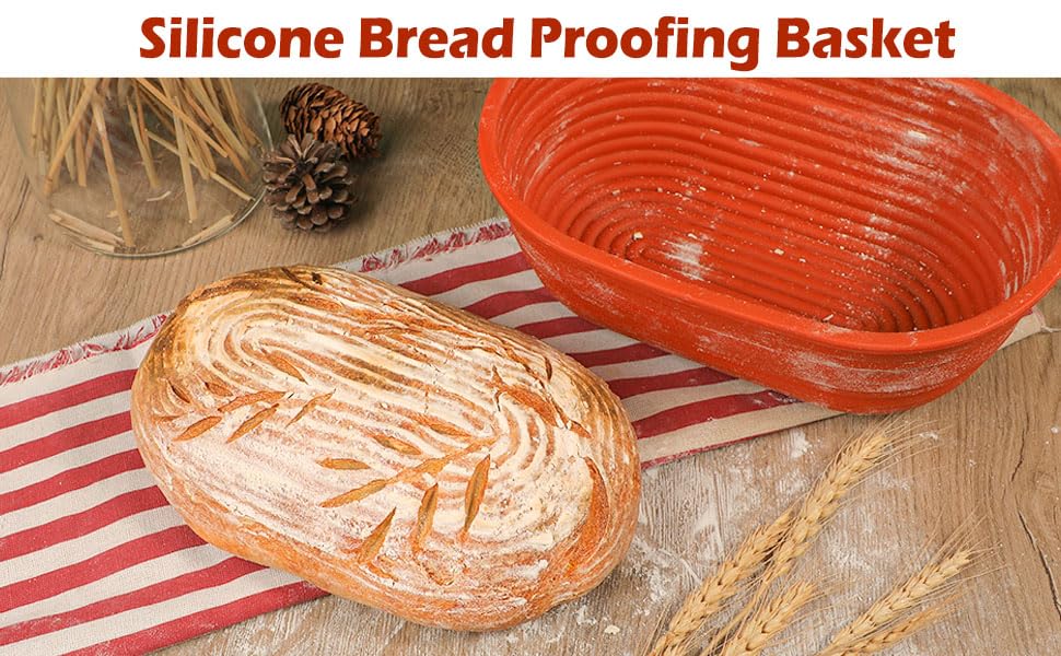 Webake Oval Bread Proofing Basket Silicone, 10 Inches Collapsible Sourdough Bread Baking Supplies Dough Proofing Bowl Containers Oven Safe Baking Gifts for Bakers - style: Oval