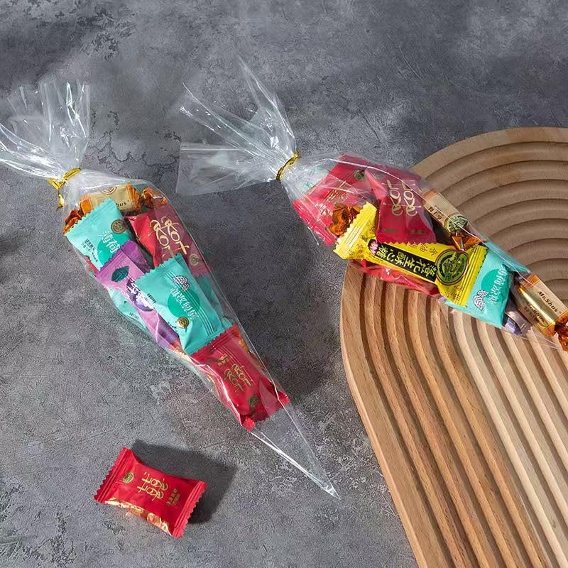 FXJZYFA 200PCS 5x10 Inches Cone Shaped Bags with Twist Ties, Clear Cone Shaped Cellophane Treat, Cone Triangle Plastic Bags for Treats, Popcorn Favor, Candy