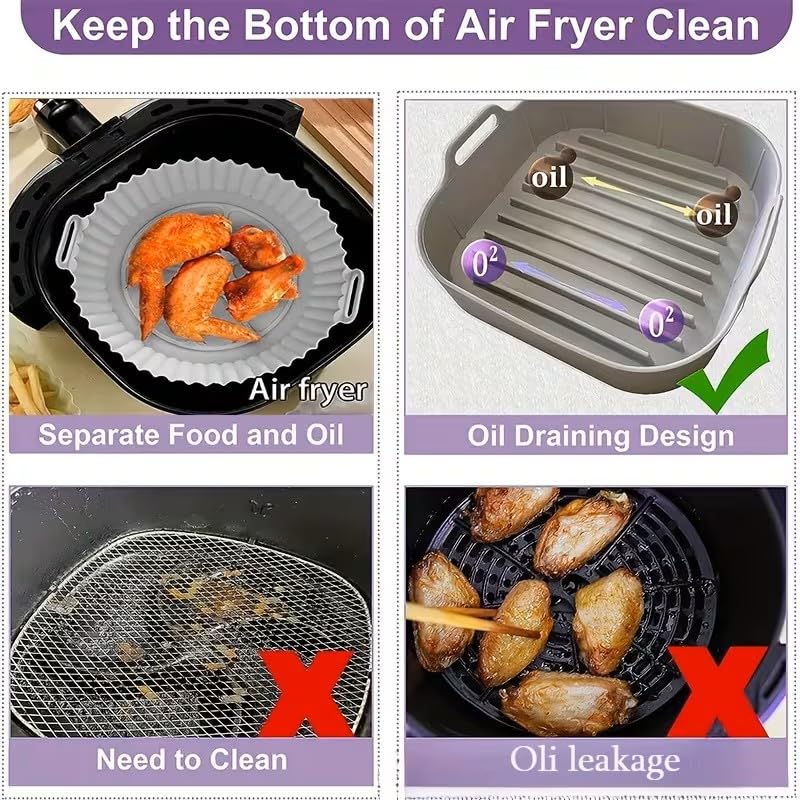 Reusable Air Fryer Liner, Divided Air Fryer Baking Pan, Food Grade Silicone Baking Mat High Temperature Resistant Cake Mold - color: Gray