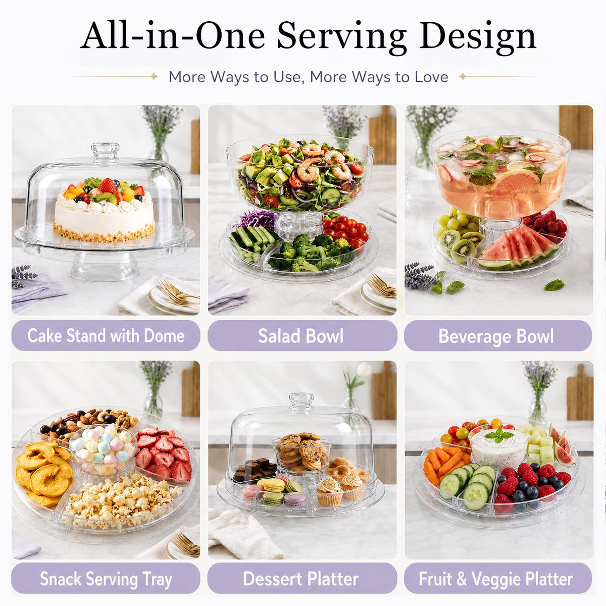 12 Inch Clear Acrylic Cake Stand With Lid, Versatile Reversible Design